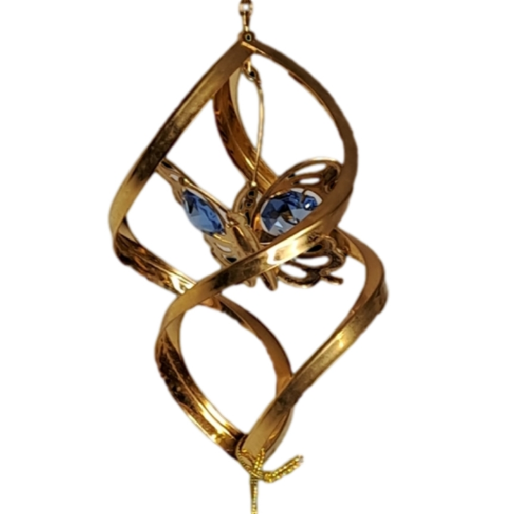 CRYSTAL DELIGHT - NWOT - Mini Butterfly Spiral - 24K Gold Plated - Blue Crystals